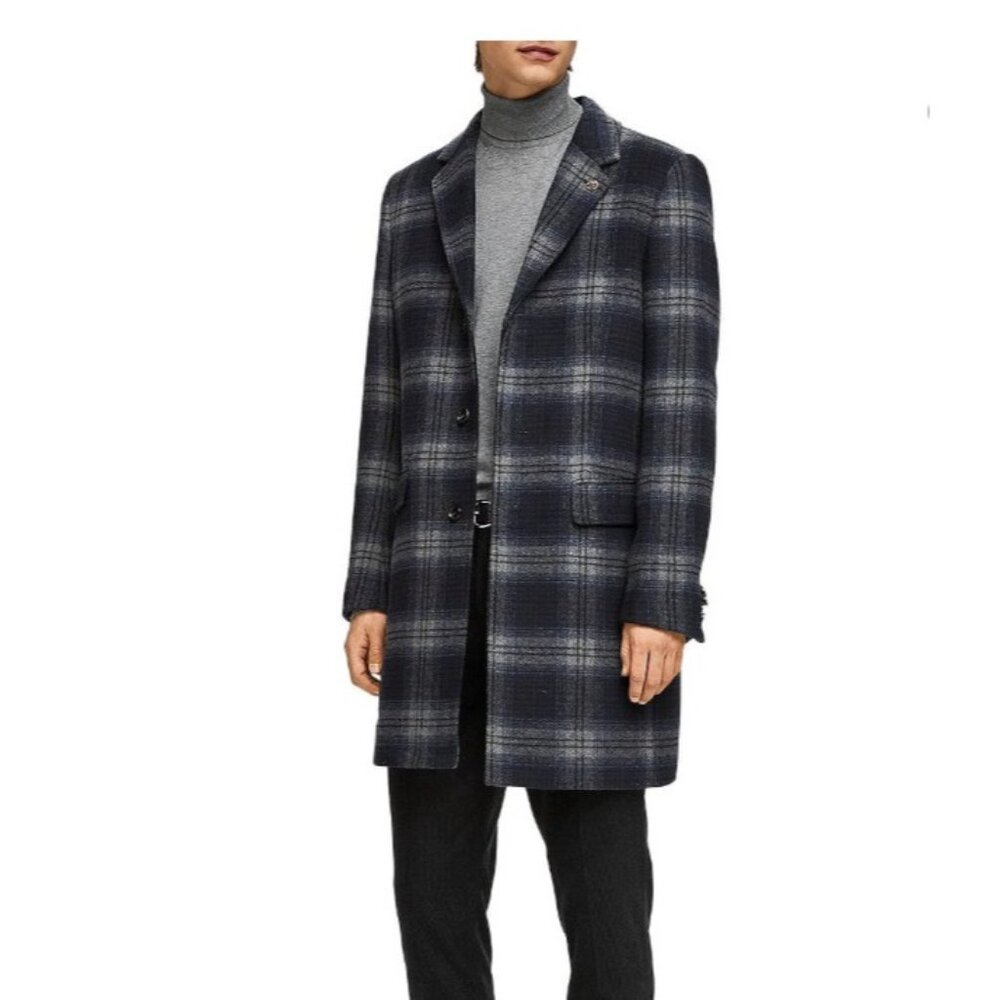 Scotch & Soda wool blend Classic Fit Single-breasted Coat sz M color plaid blue